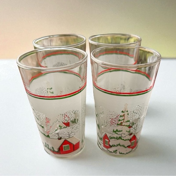 Christmas Set Of 4, 16oz Decorative Tumblers With Christmas Trees And Houses - Picture 2 of 6